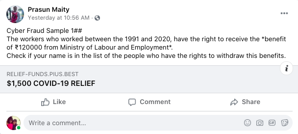 Screenshot of a Facebook user's post sharing the Whatsapp message in context