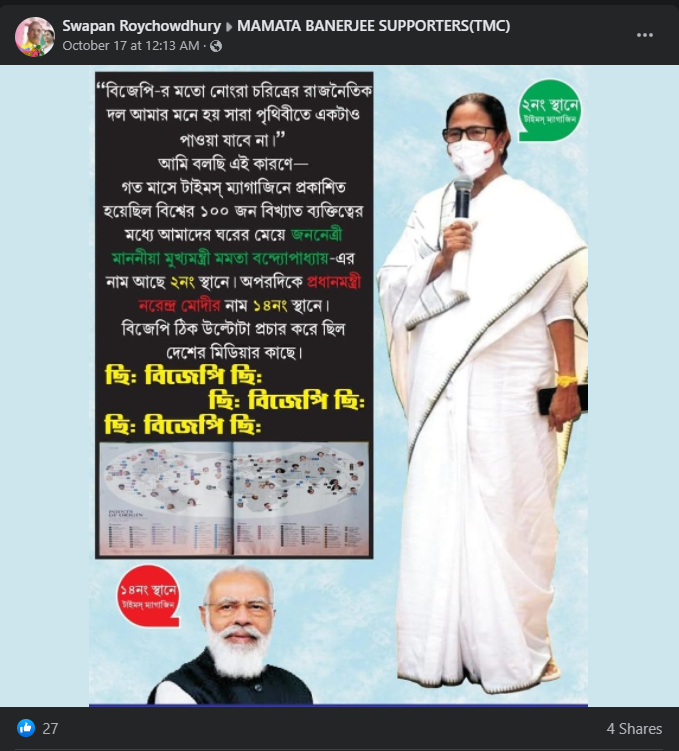 Time ম্যাগাজিনের ১০০ জন প্রভাবশালীদের মধ্যে মমতা ব্যানার্জীর নাম দুই নম্বরে রয়েছে image 3