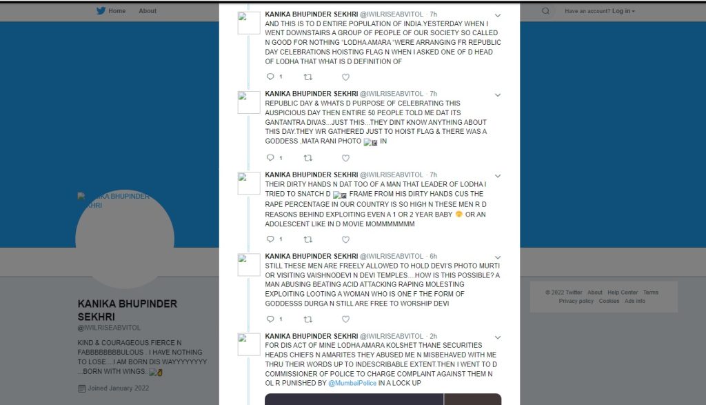 An archived version of the tweet thread by the woman