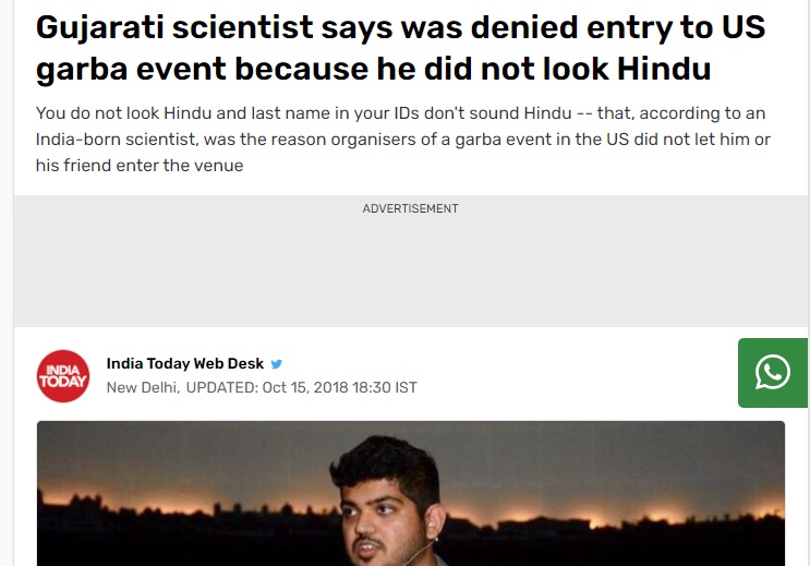 Viral newspaper clipping of Gujarati scientist thrown out of a US garba venue, although true, was of a 2018 incident.
