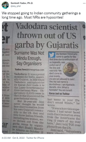 Viral newspaper clipping of Gujarati scientist thrown out of a US garba venue, although true, was of a 2018 incident.