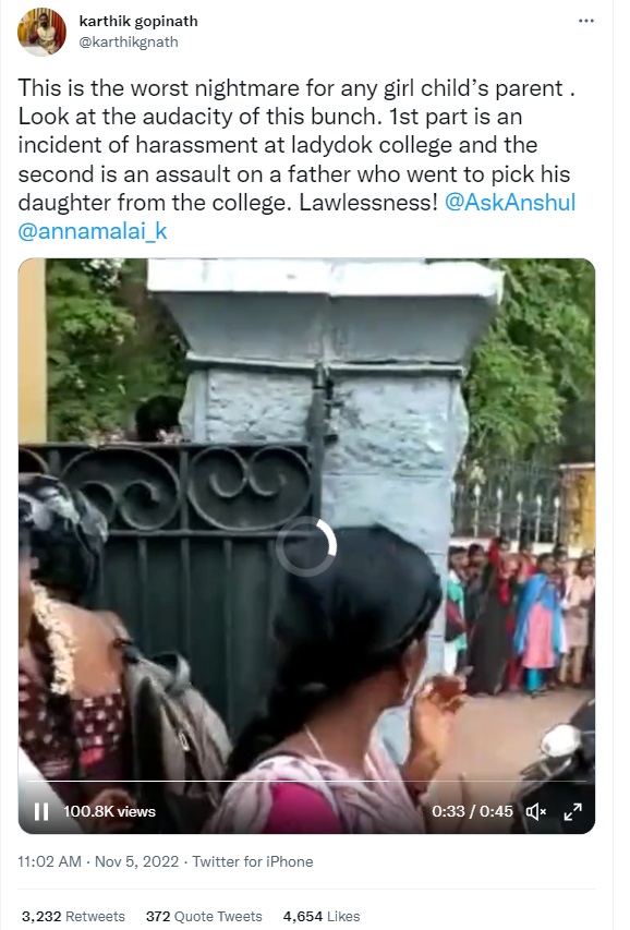 Tweet on Madurai Harassment Of College Girls