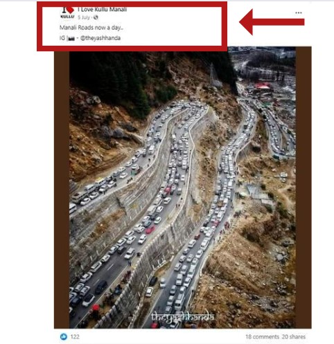 মানালিতে বড়দিনে অত্যধিক ট্রাফিকের ভাইরাল ছবিটি প্রায় এক বছর আগের image 2