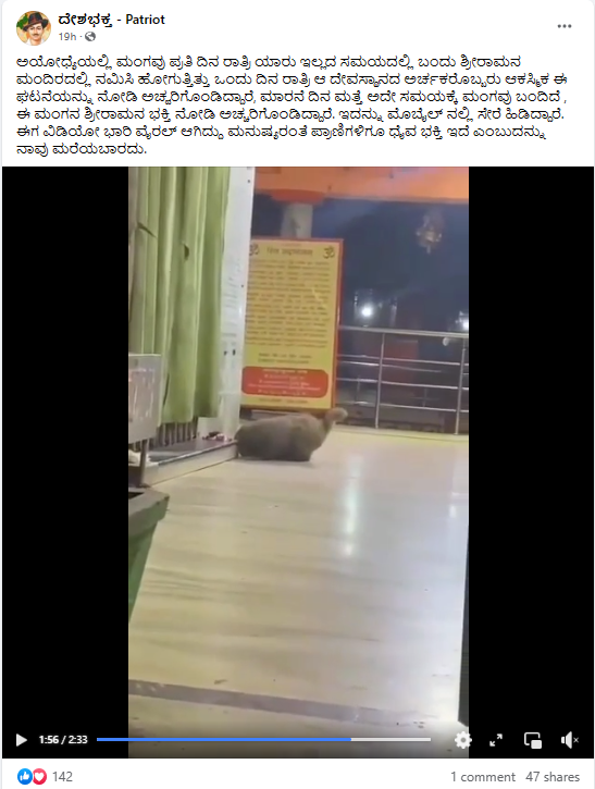 ಅಯೋಧ್ಯೆ, ಕೋತಿ, ರಾಮ, ರಾಮ ಮಂದಿರ, ನಮಸ್ಕಾರ