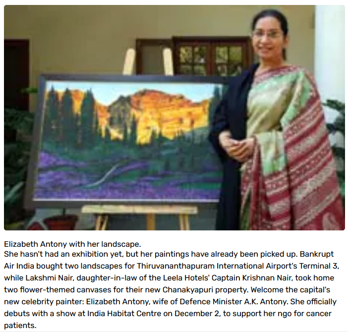 પૂર્વ રક્ષા મંત્રી એ.કે.એન્ટોનીના પત્ની દ્વારા બનવવામાં આવેલ પેઇન્ટિંગ 28 કરોડમાં ખરીદવામાં આવી હોવાના દાવાનું સત્ય