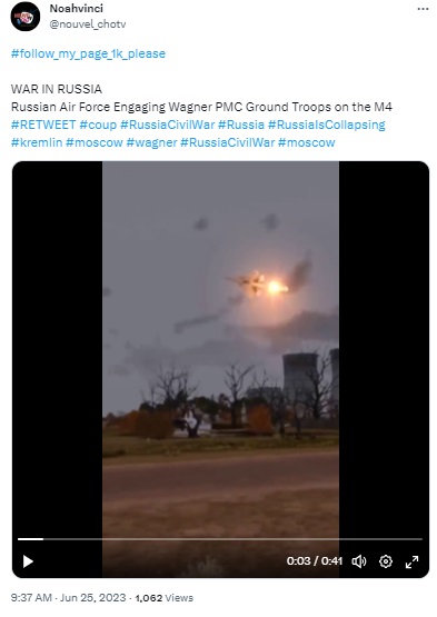 Video game footage of an air battle is being peddled as a clip of the Wagner group rebellion in Russia.