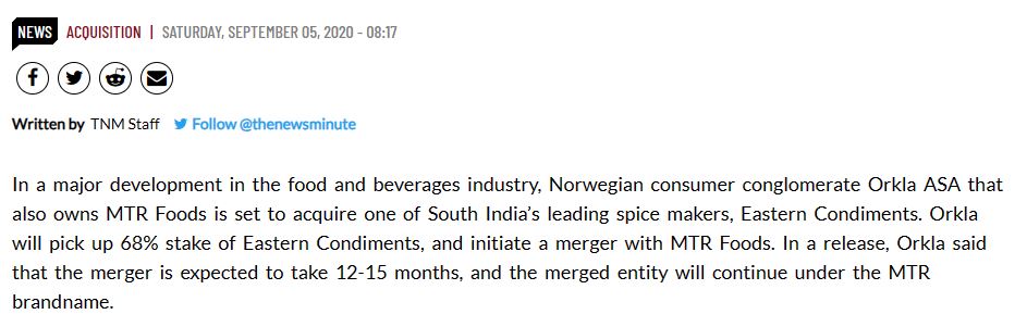 Fact Check: ಎಂಟಿಆರ್ ಮಸಾಲಾವನ್ನು ಜಿಹಾದಿಗಳ ಈಸ್ಟರ್ನ್ ಮಸಾಲಾ ಖರೀದಿಸಿದೆ ಎನ್ನುವ ಹೇಳಿಕೆ ಸತ್ಯವೇ?