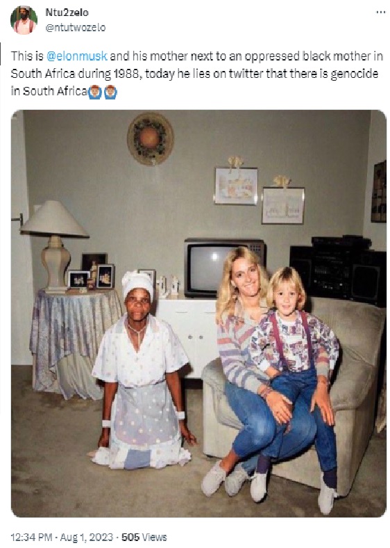 This Is Not A Childhood Photo Of Elon Musk With His Mother And Domestic Help
