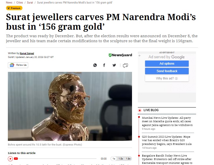 A gold bust of PM Narendra Modi claimed to be made in Saudi Arabia was actually found to be carved by a Surat jeweller following BJP’s win in the 2022 Gujarat Assembly elections.