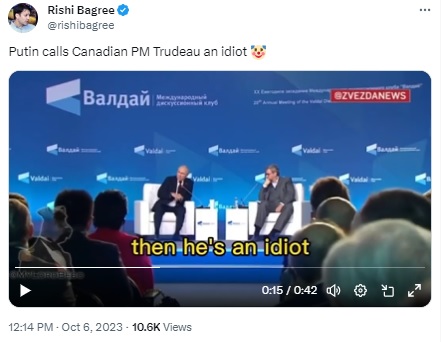 Viral video shows Russian President Vladimir Putin ridiculing former Canada parliament Speaker Anthony Rota, not Prime Minister Justin Trudeau, as claimed by social media users.