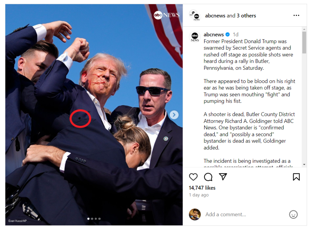 டிரம்ப் நெஞ்சில் துப்பாக்கி குண்டு பாய்ந்தது.