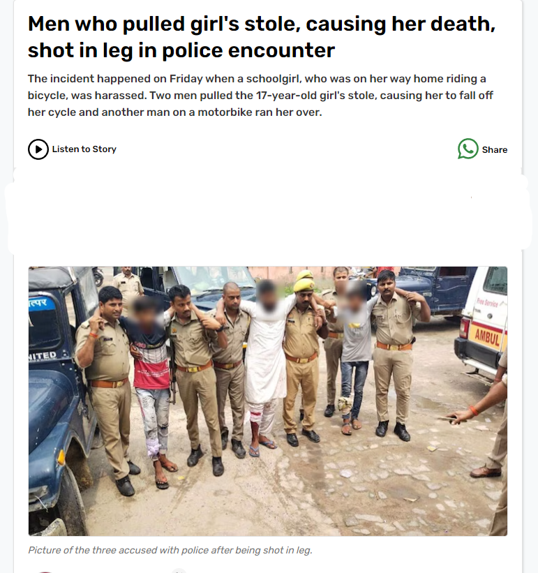 உத்திரப்பிரதேசத்தில் பெண்ணை பைக்கில் இடித்துவிட்டு தப்பியோடிய மூவரின் கால்களை உடைத்தார் யோகி ஆதித்யநாத்.
