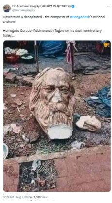 Fact Check: ಬಾಂಗ್ಲಾದೇಶದಲ್ಲಿ ಮೂಲಭೂತವಾದಿಗಳಿಂದ ಠಾಗೋರ್ ಪ್ರತಿಮೆ ಧ್ವಂಸ ಎಂದು ಹಳೆಯ ಫೋಟೋ ವೈರಲ್