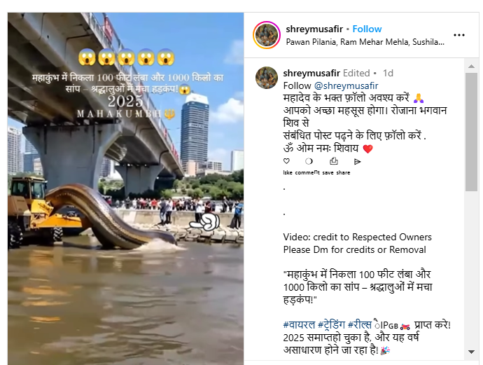 फॅक्ट चेक: महाकुंभात १०० फूट लांबीचा साप आढळला? व्हायरल व्हिडिओचे सत्य जाणून घ्या