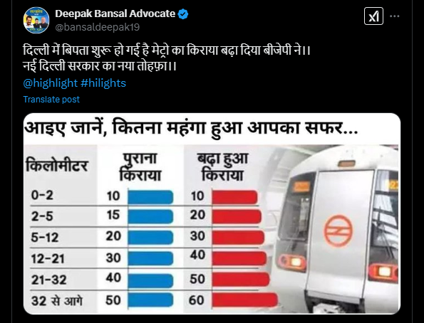 भाजपा के जीतते ही बढ़ा दिल्ली मेट्रो का किराया