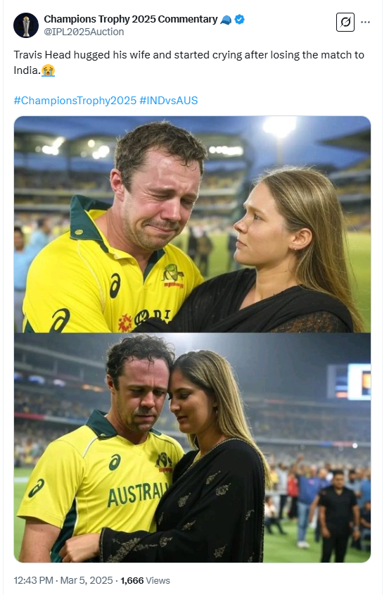 அரையிறுதி போட்டியில் தோற்றப் பிறகு டிராவிஸ் ஹெட் அழுததாக பரவும் படம்