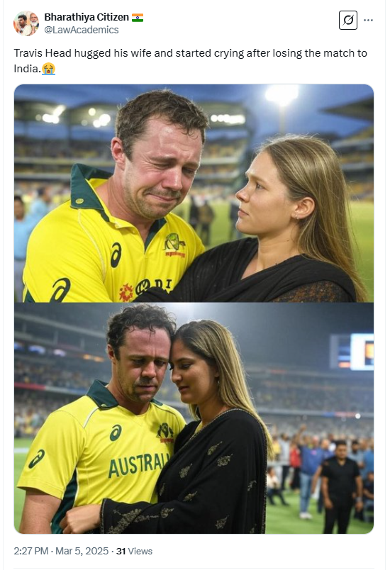 அரையிறுதி போட்டியில் தோற்றப் பிறகு டிராவிஸ் ஹெட் அழுததாக பரவும் படம்