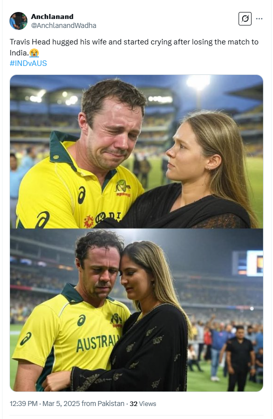 அரையிறுதி போட்டியில் தோற்றப் பிறகு டிராவிஸ் ஹெட் அழுததாக பரவும் படம்