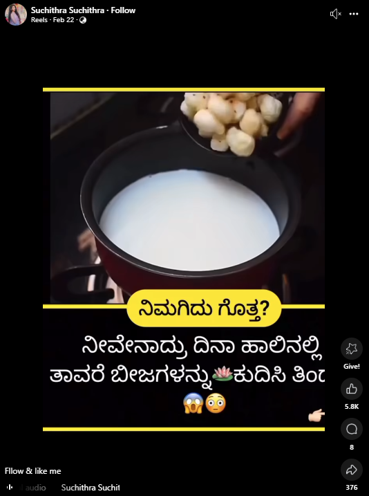 ತಾವರೆ ಬೀಜ ಹಾಲಿನಲ್ಲಿ ಕುದಿಸಿ ತಿನ್ನುವುದರಿಂದ ರಕ್ತಹೀನತೆಗೆ, ಕೀಲು ನೋವಿಗೆ ಪ್ರಯೋಜನಕಾರಿ ಎನ್ನುವುದು ನಿಜವೇ?