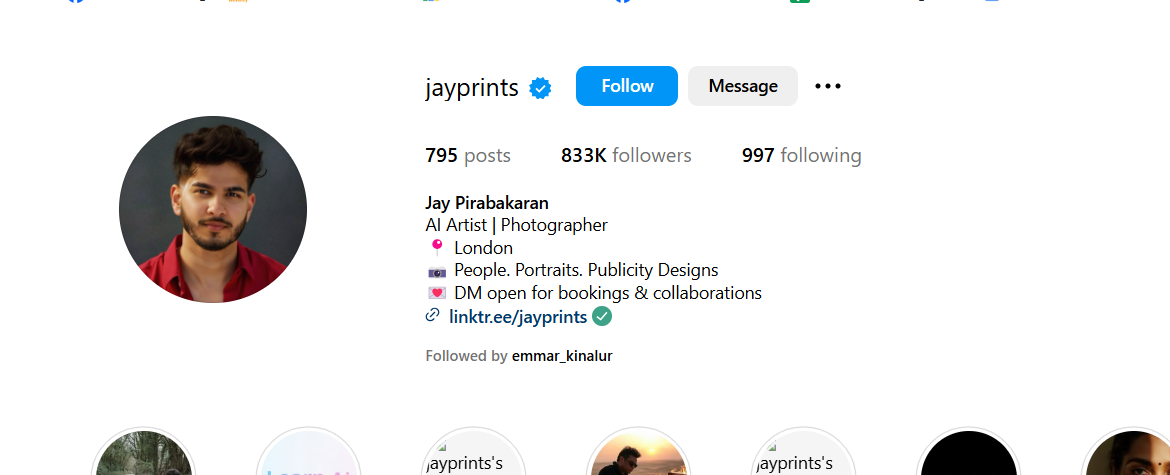 Jayprints's instagram bio