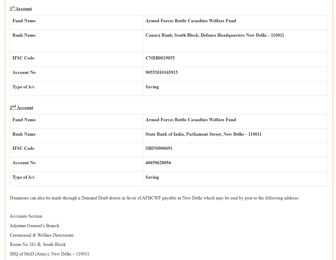 இந்திய ராணுவத்தின் நவீனமயமாக்கலுக்கு நன்கொடை வழங்க வங்கிக் கணக்கை தொடங்கியது மத்திய அரசு.