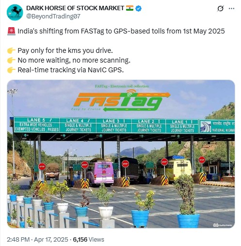 GPS-Based Toll System To Replace FASTags From May 1? No, Viral Claim Is False