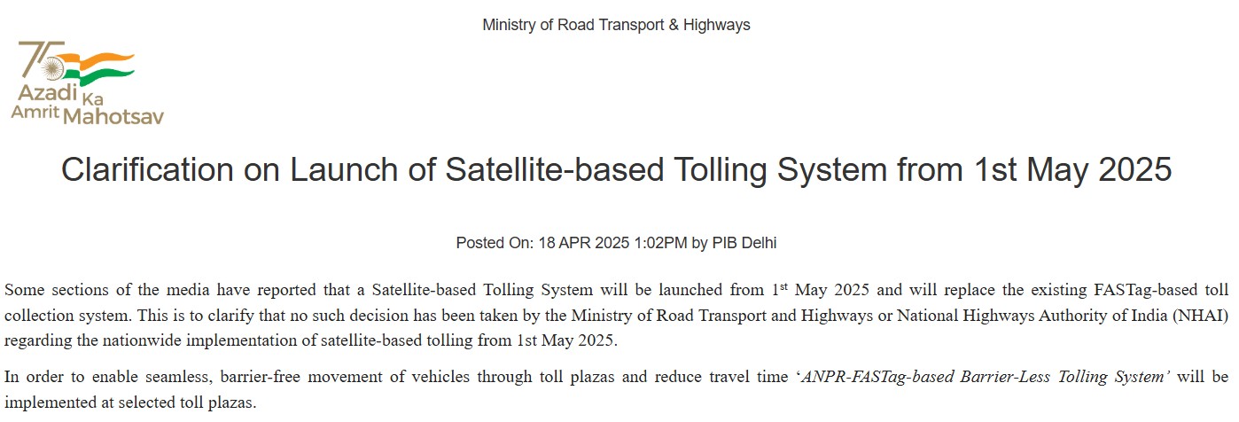 GPS-Based Toll System To Replace FASTags From May 1? No, Viral Claim Is False