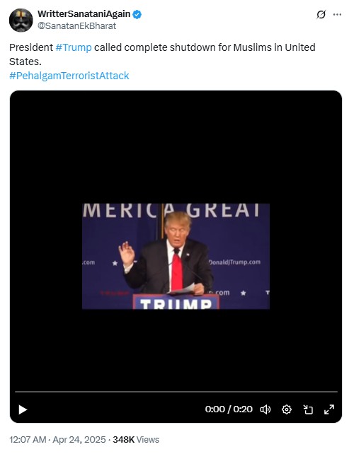 Pahalgam Terror Attack: Viral Video Of Donald Trump Calling For Shutdown Of Muslims Entering US Is From 2015