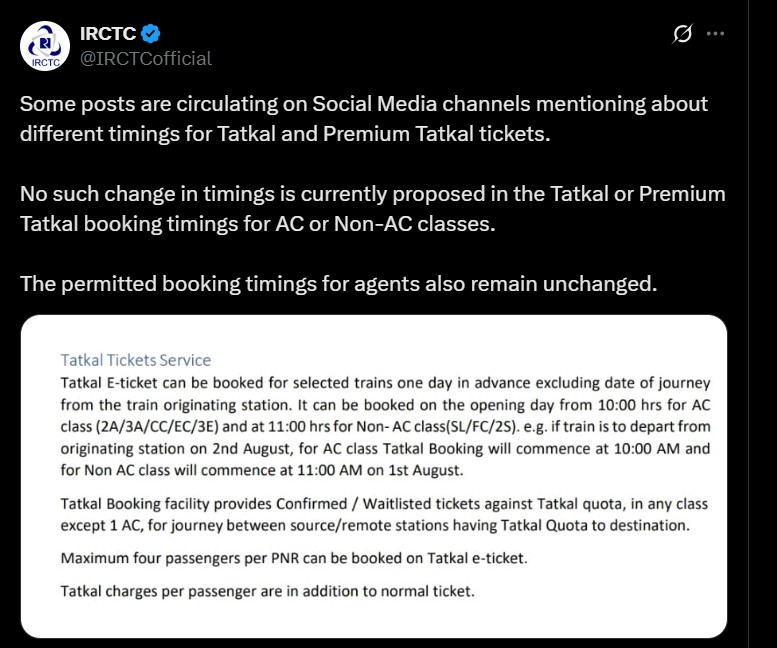 X Post@@IRCTCofficial