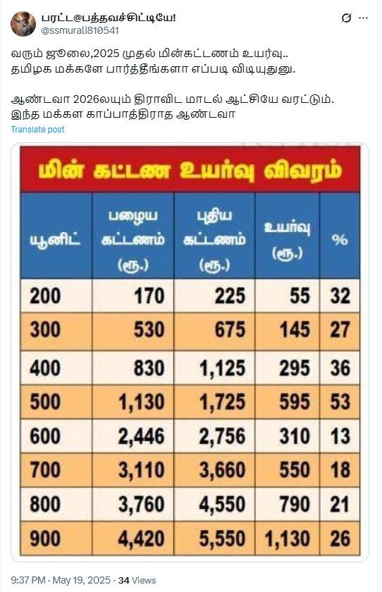 2025 ஜூலையில் மின்கட்டணம் உயரவிருப்பதாக பரவும் பட்டியல்.