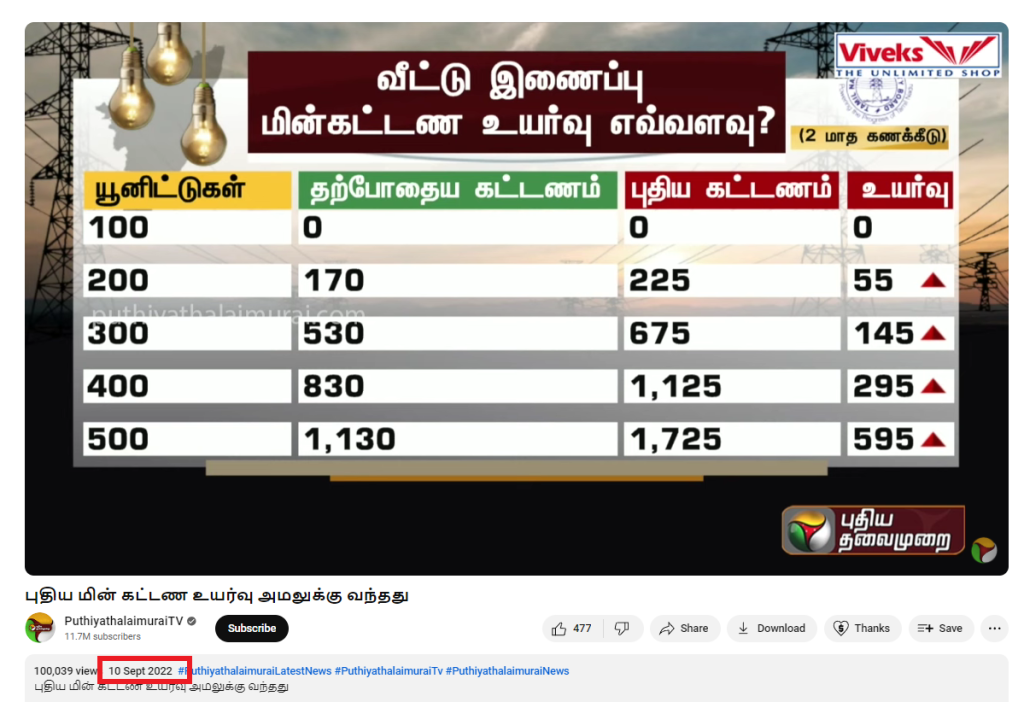 2025 ஜூலையில் மின்கட்டணம் உயரவிருப்பதாக பரவும் பட்டியல்.
