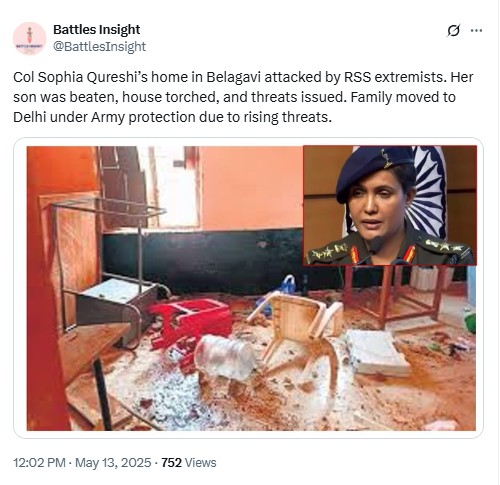 RSS Members Attack Col Sofiya Qureshi’s Home In Karnataka? No, Old & Unrelated Photo Viral With False Claim