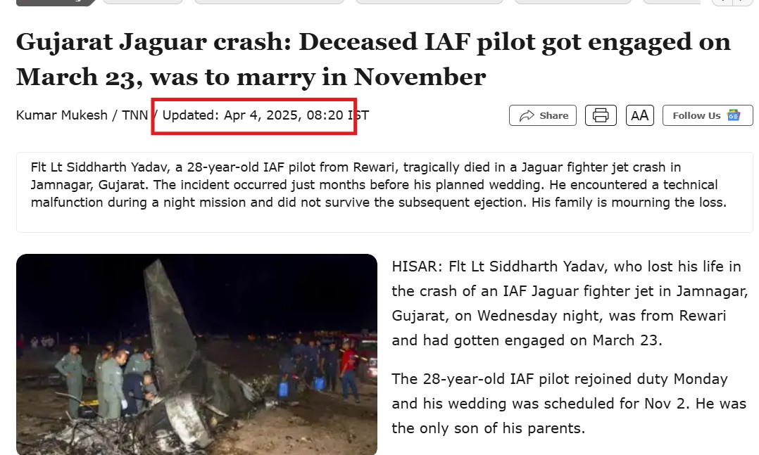  Indian Jet Shot Down By Pak Forces? No, News Report On IAF Plane Crash Gujarat Edited To Make False Claim