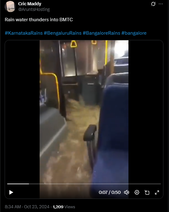 ಬೆಂಗಳೂರು ಮಳೆಗೆ ಬಸ್ ಒಳಗೆ ನೀರು ನುಗ್ಗಿದೆ ಎಂದು ಹಳೆಯ ವೀಡಿಯೋ ವೈರಲ್ 