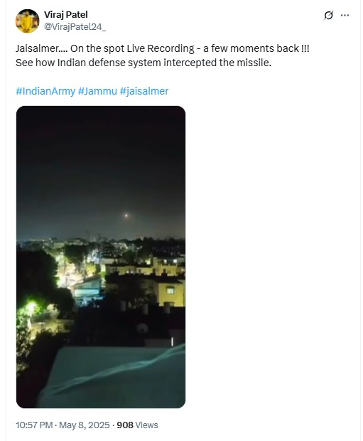 Media Outlets Share Old, Unrelated Footage As Video Of India Intercepting Pak Attack On Jaisalmer