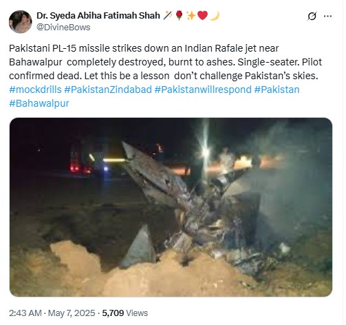 Operation Sindoor: Photo Claiming To Show IAF Rafale Jet Shot Down By Pakistan Is From 2021