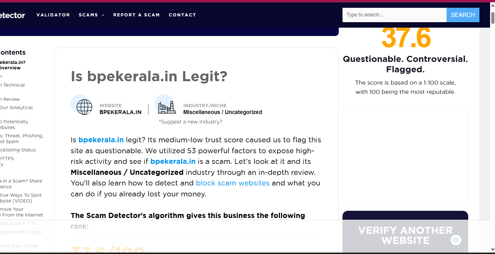 Courtesy:Scam Detector Website