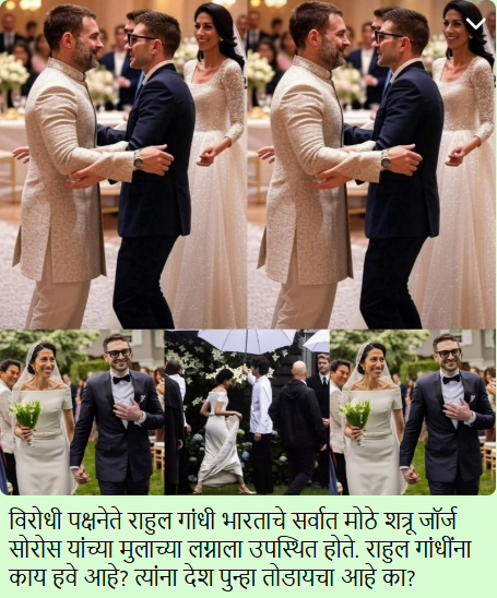 जॉर्ज सोरोसच्या मुलाच्या लग्नात राहुल गांधीना दाखवणारा हा फोटो एआय निर्मित आहे