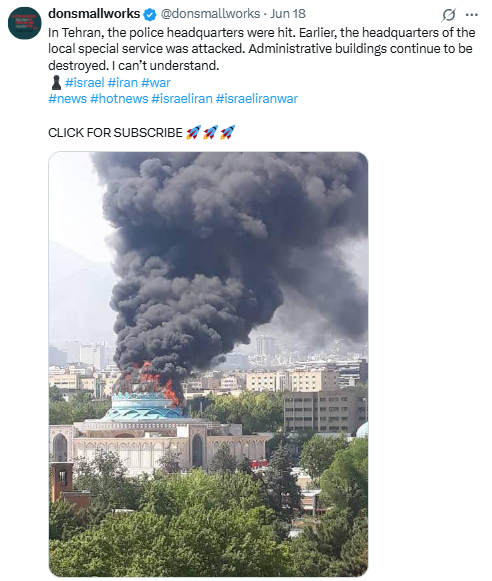 Viral Image Showing Iranian Police HQ On Fire After Israeli Attack Is Old