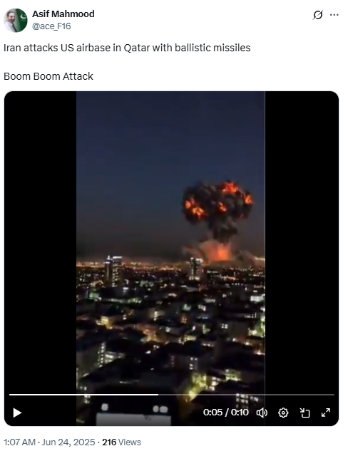 Viral Video Showing Iran’s Attack On US Airbase In Qatar Is AI Generated