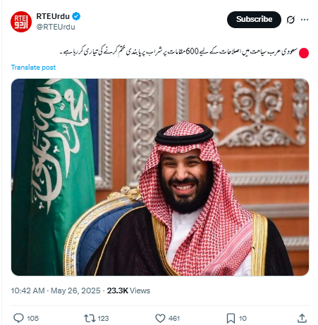  سعودی عرب میں شراب سے پابندی ہٹائے جان