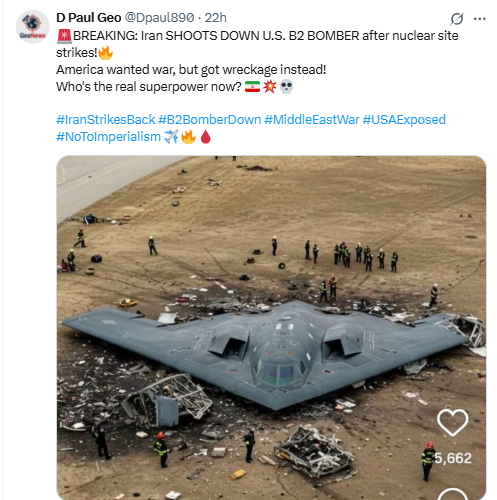 US B2 Bomber Shot Down By Iran? No, Viral Image Is AI Generated
