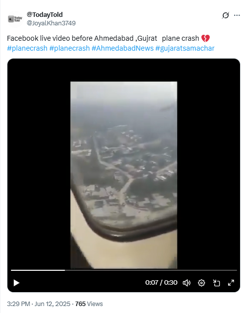 Old Video Showing Passenger Live Streaming From Within An Aircraft Linked To Ahmedabad Plane Crash