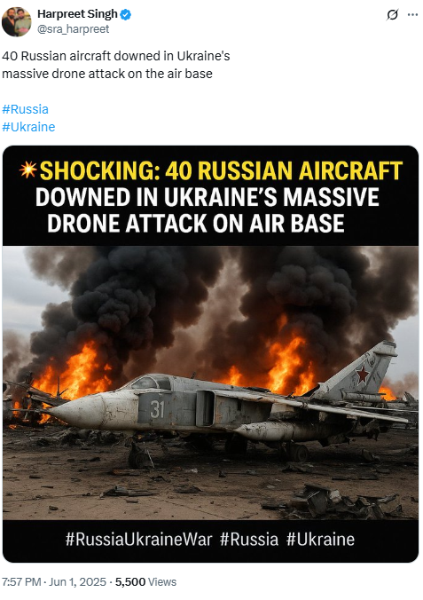 Viral Image Showing Destruction At Russian Airbase After Ukraine’s Drone Attack Is AI Generated