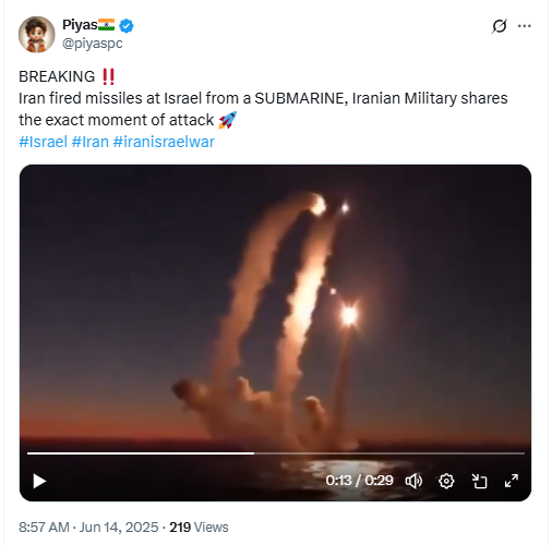 Old, Unrelated Video Shared As Iran’s Submarine Firing Missiles At Israel