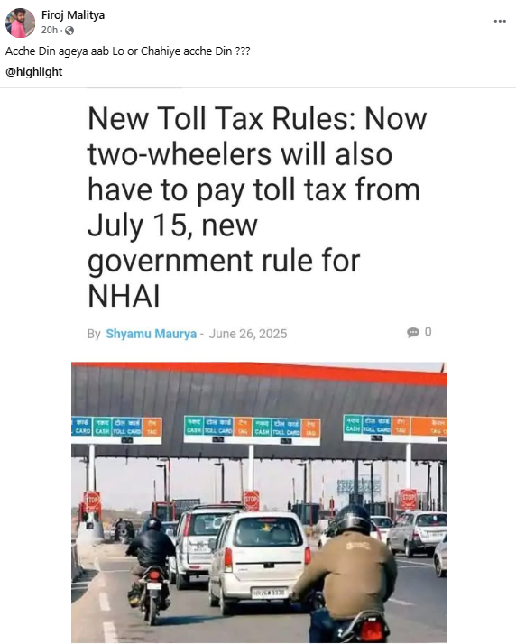 Toll Tax On Two-Wheelers? Here’s The Truth Behind ‘New Rule For NHAI’