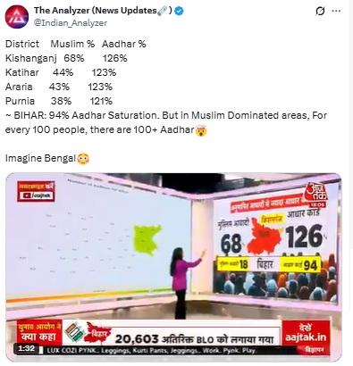 बिहारच्या मुस्लिमबहुल जिल्ह्यांमध्ये आधार कार्डचे ओव्हर सॅच्युरेशन झाले आहे का? व्हायरल दाव्याबद्दल आम्हाला हे आढळले