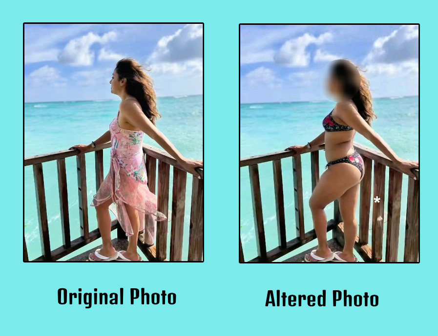 நடிகை ஜோதிகா நீச்சல் உடையில் இருப்பதாக பரவும் படம்.