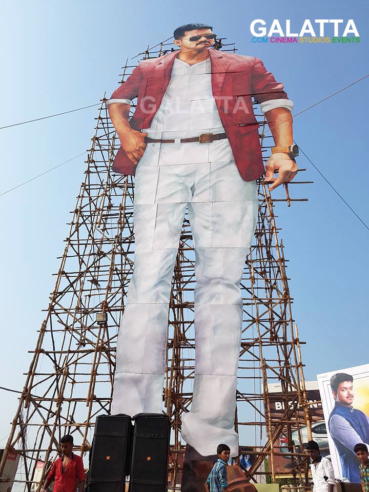 விஜய் கட் அவுட்டில் தகாத இடத்தில் புஸ்ஸி ஆனந்த் படம்.