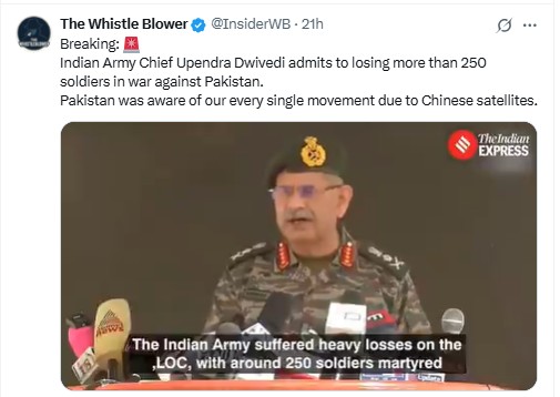 Fact Check: Did India Army Chief Admit 250 Soldiers Were Martyred In Recent Conflict With Pakistan?